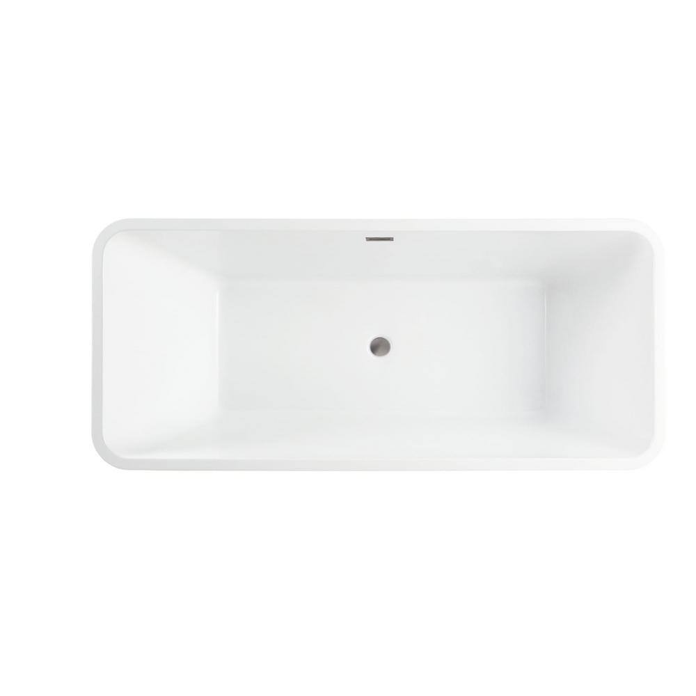 Vanity Art Nantes 67 in. x 30 in. Acrylic Freestanding Soaking Bathtub with Center Drain in White/Brushed Nickel