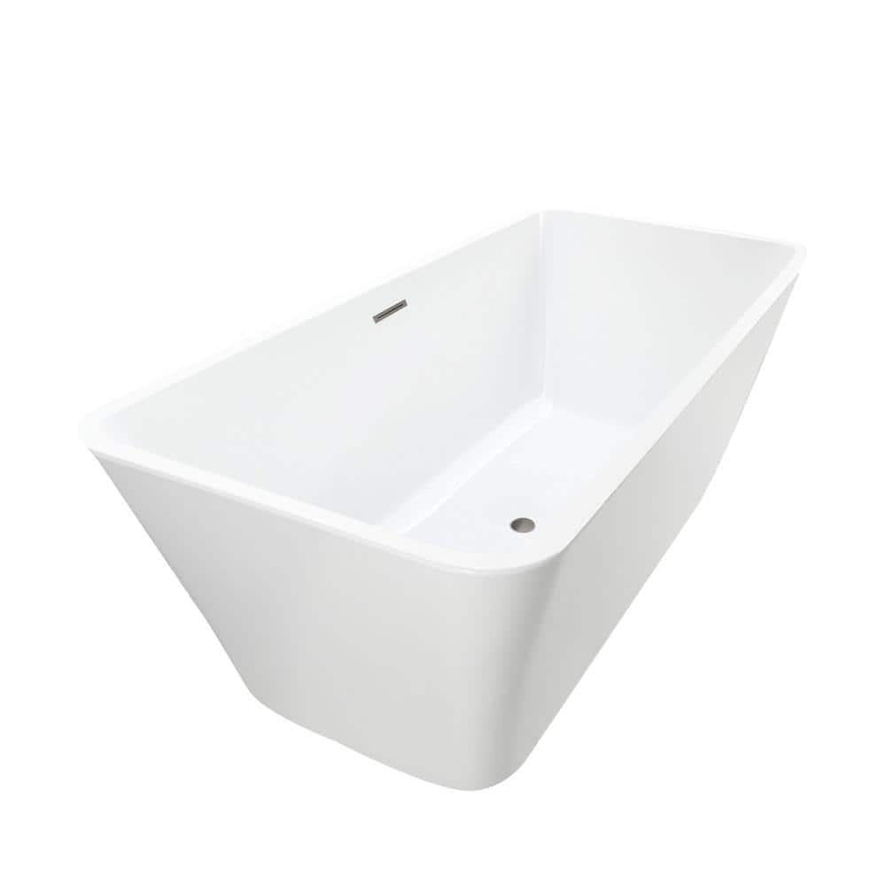 Vanity Art Nantes 67 in. x 30 in. Acrylic Freestanding Soaking Bathtub with Center Drain in White/Brushed Nickel