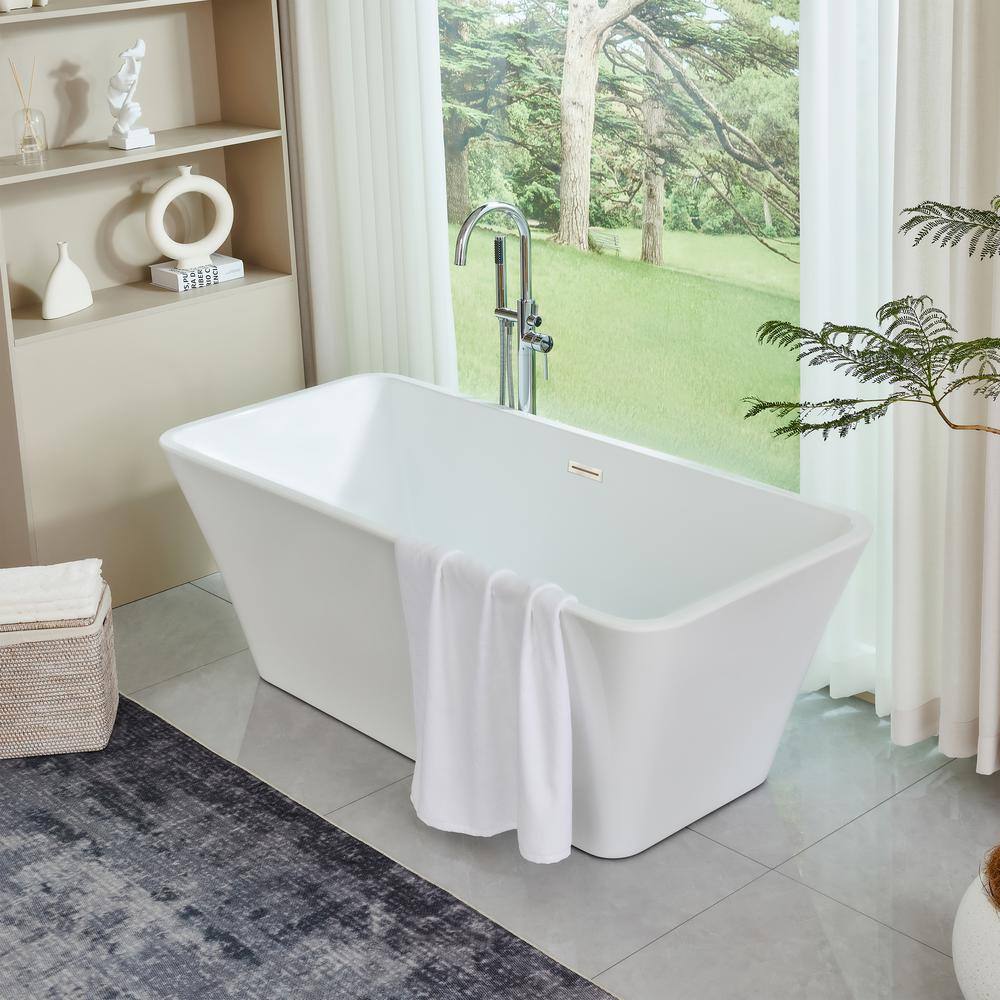 Vanity Art Nantes 67 in. x 30 in. Acrylic Freestanding Soaking Bathtub with Center Drain in White/Brushed Nickel