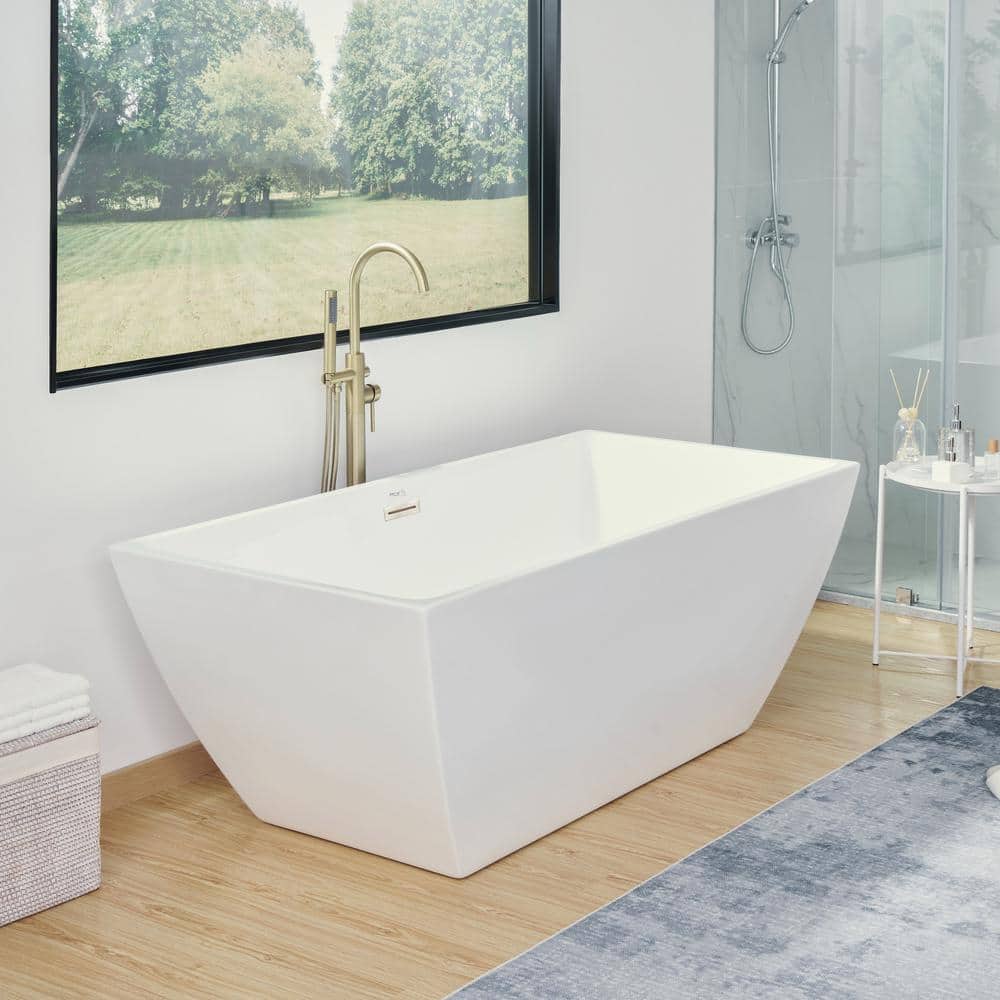 Vanity Art 67 in. Acrylic Flatbottom Freestanding Bathtub in White/Brushed Nickel