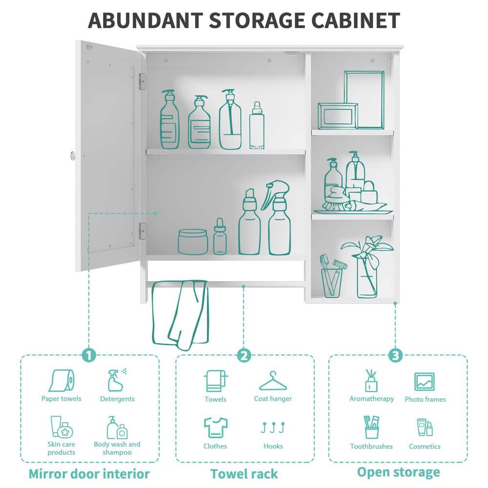 Cesicia 28.85 in. W x 28 in. H Rectangular Surface Mount White Bathroom Medicine Cabinet with Mirror and 2 Open Shelves