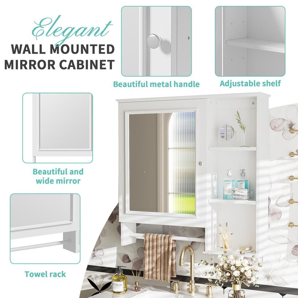 Cesicia 28.85 in. W x 28 in. H Rectangular Surface Mount White Bathroom Medicine Cabinet with Mirror and 2 Open Shelves