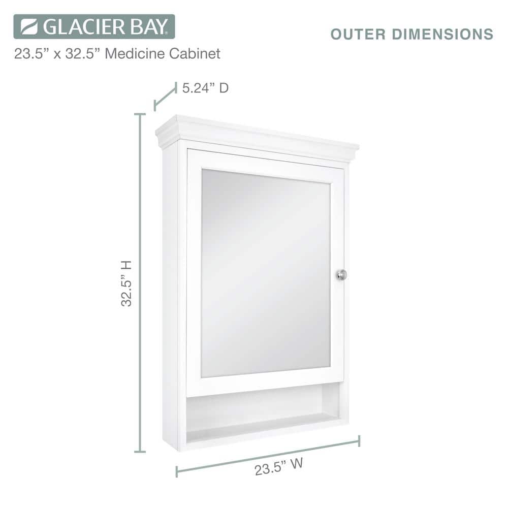 Glacier Bay 23-1/2 in. W x 32-1/2 in. H Framed Surface-Mount Bathroom Medicine Cabinet with Mirror, White