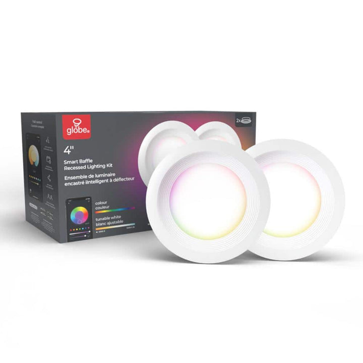 Globe Electric Smart Integrated LED 4 in Round RGB + Tuneable White Canless Recessed Light for Kitchen Bathroom Livingroom, White