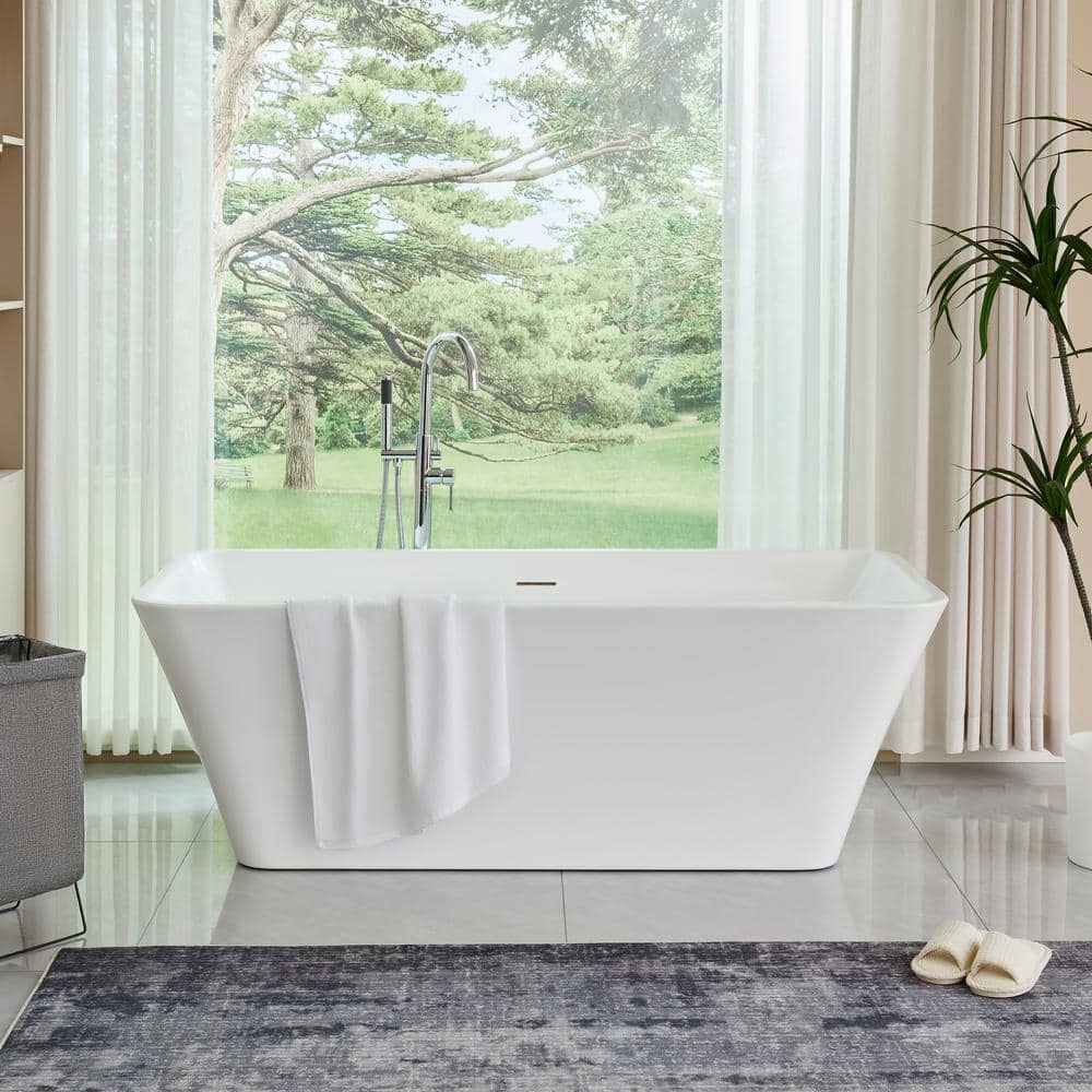 Vanity Art Nantes 67 in. x 30 in. Acrylic Freestanding Soaking Bathtub with Center Drain in White/Integrated Overflow