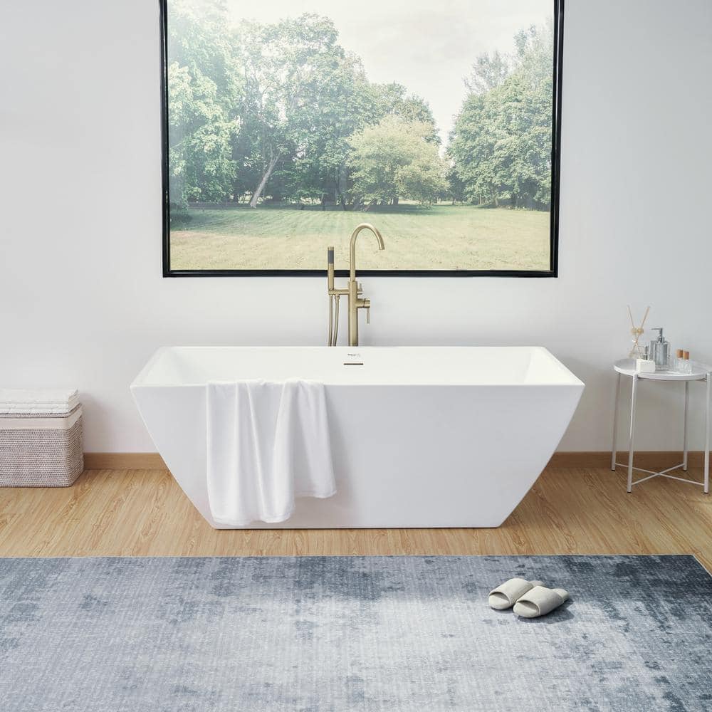 Vanity Art 67 in. Acrylic Flatbottom Freestanding Bathtub in White with Integrated Overflow