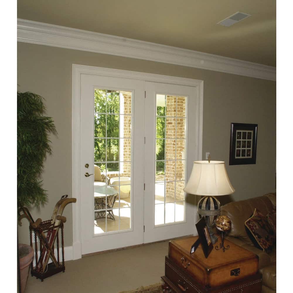 36 in. x 80 in. White Painted Steel Reversible French Patio Door Screen