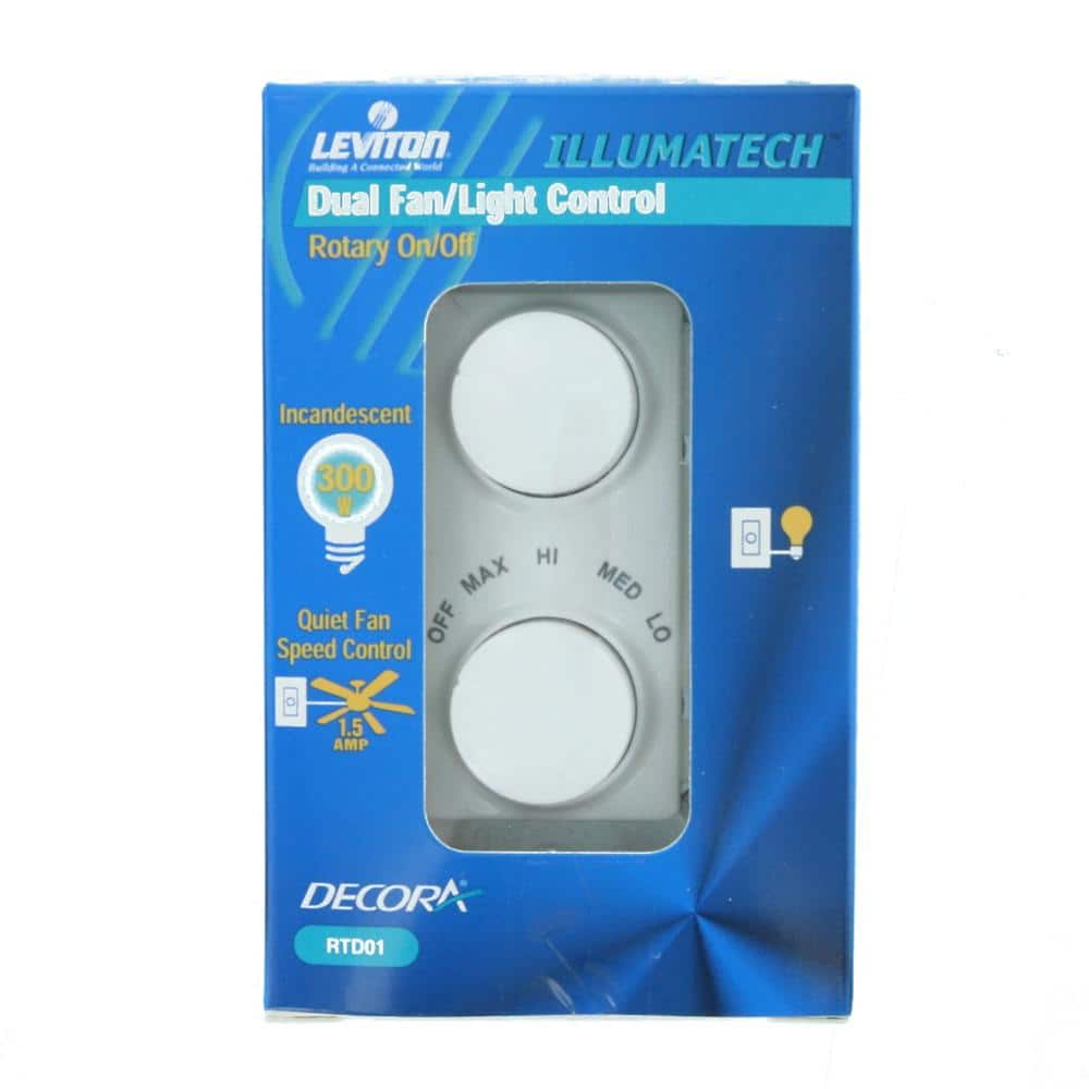 Leviton 1.5 Amp 300-Watt Decora Single-Pole Rotary Dimmer and Fan Speed Control, White/Ivory/Light Almond