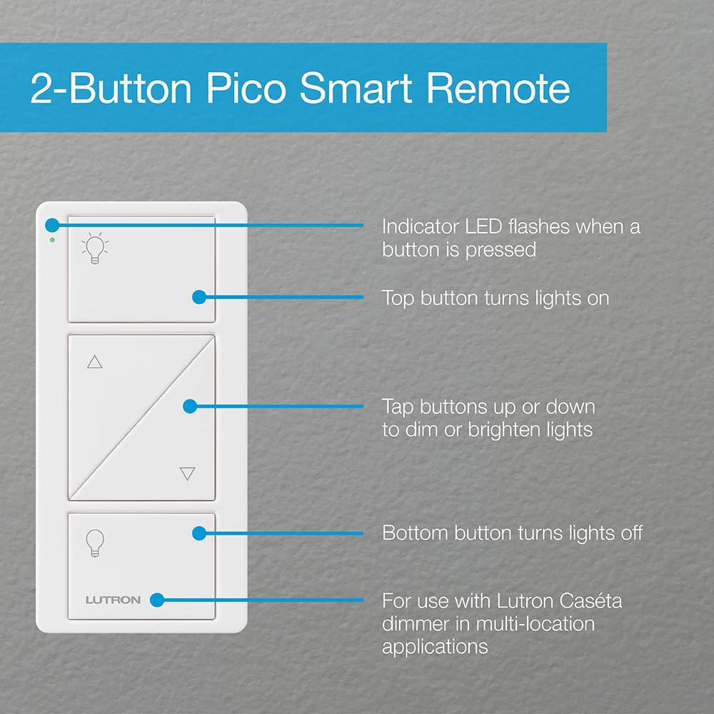 Lutron Pico Smart Remote (2-Button with Raise/Lower) for Caseta Smart Dimmer Switch, White (PJ2-2BRL-GWH-L01)