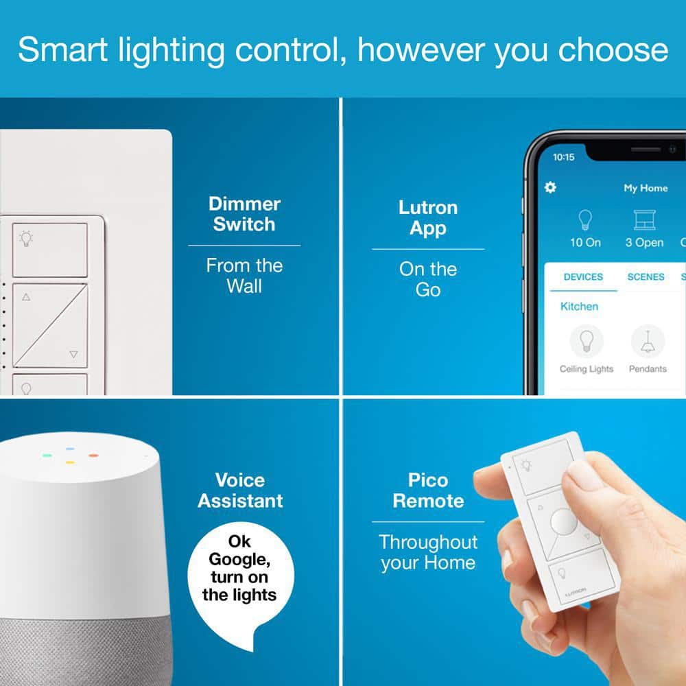 Lutron Caseta Smart Lighting Starter Kit with Smart Hub, Pico Remote, and 2 Dimmer Switches, White (CASETA-2DIMMER-BNDL)