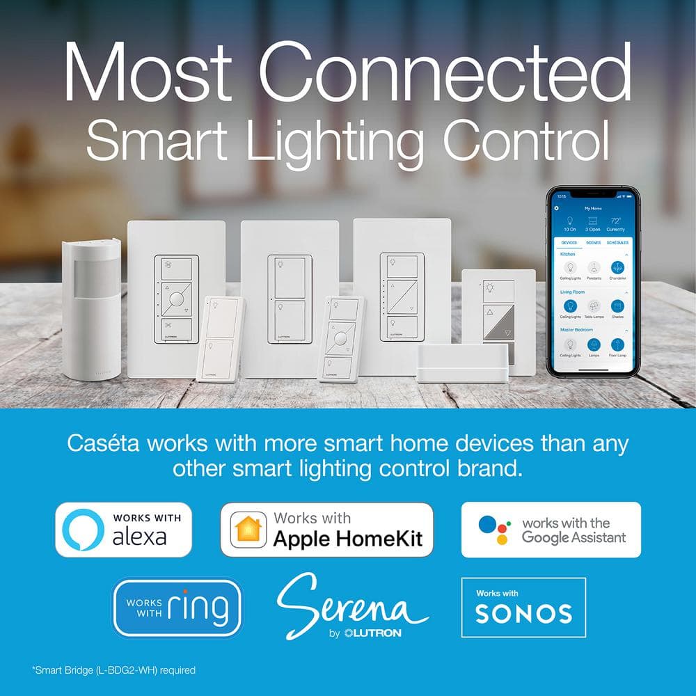 Lutron Caseta Smart Lighting Starter Kit with Smart Hub, Pico Remote, and 2 Dimmer Switches, White (CASETA-2DIMMER-BNDL)