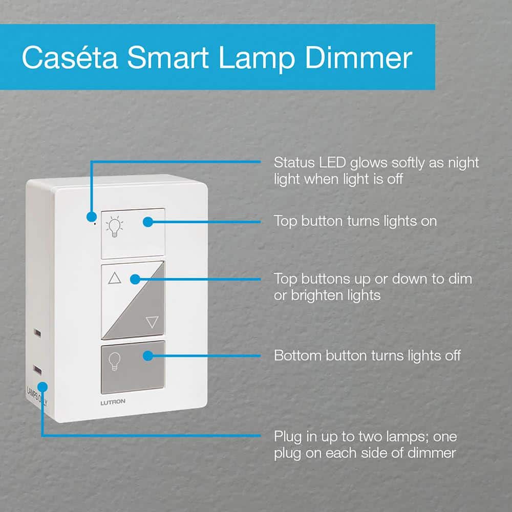 Lutron Caseta Smart Lighting Lamp Dimmer for Table Lamps, 100W LED Bulbs (PD-3PCL-WH)