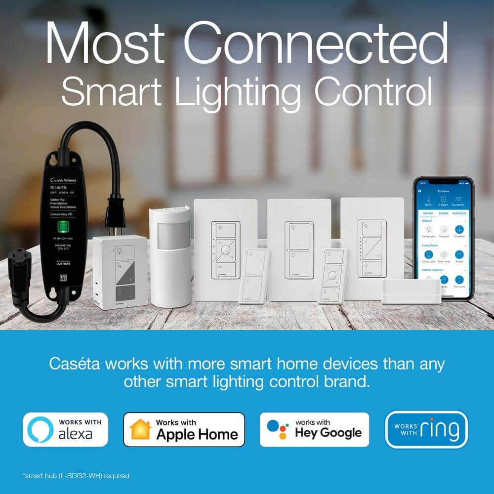 Lutron Caseta Smart Lighting Lamp Dimmer for Table Lamps, 100W LED Bulbs (PD-3PCL-WH)