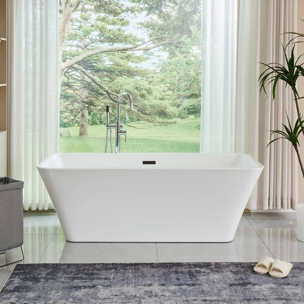 Vanity Art Nantes 67 in. x 30 in. Acrylic Freestanding Soaking Bathtub with Center Drain in White/Matte Black