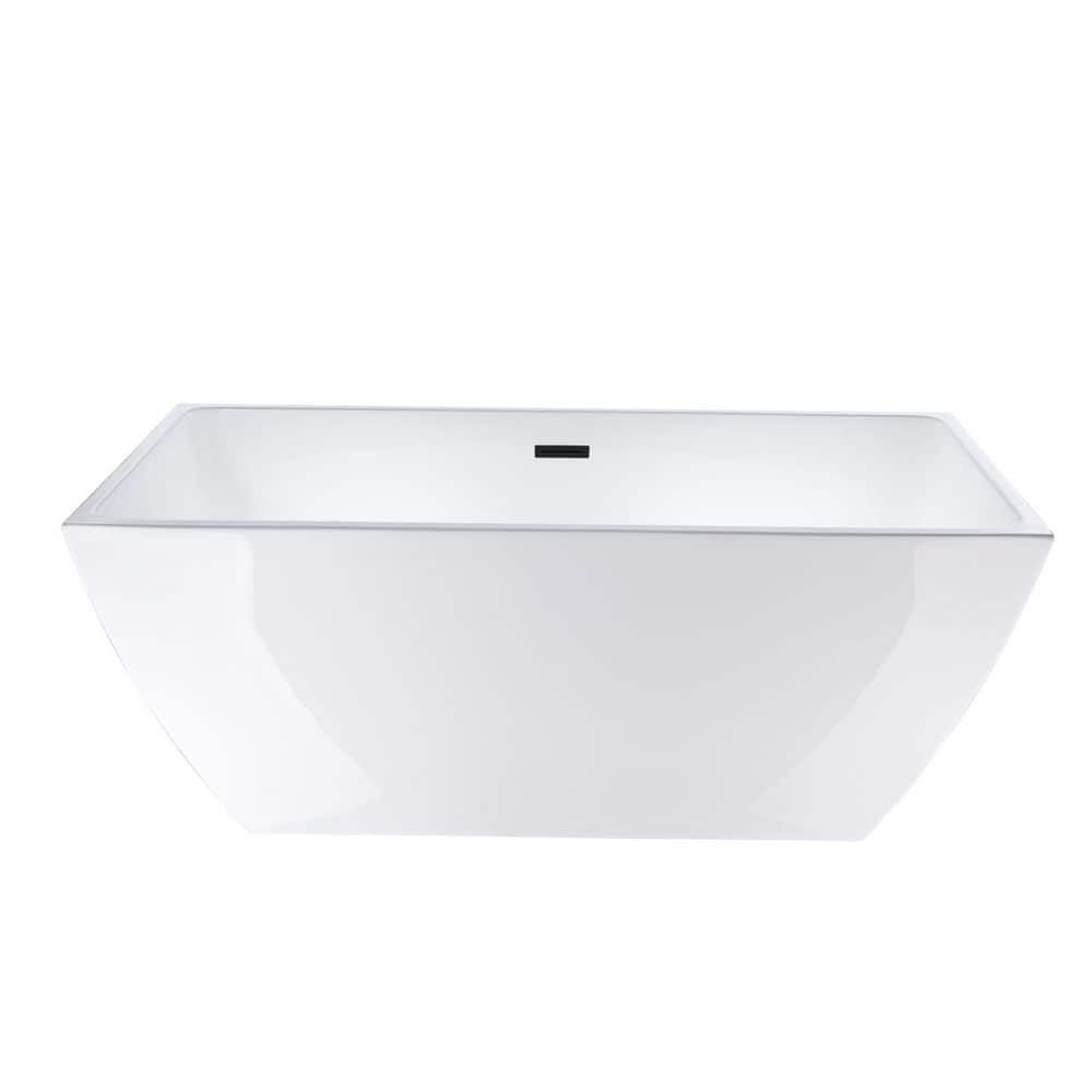 Vanity Art 67 in. Acrylic Flatbottom Freestanding Bathtub in White/Matte Black
