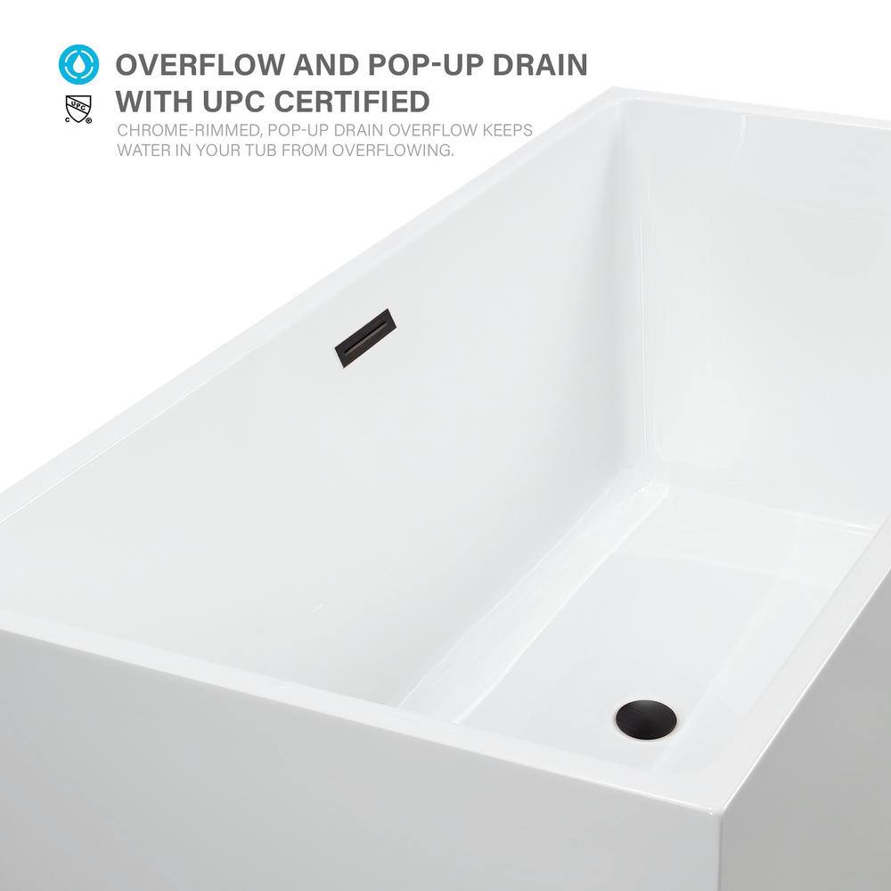 Vanity Art Talence 59 in. Acrylic Flatbottom Freestanding Bathtub in White/Oil Rubbed Bronze