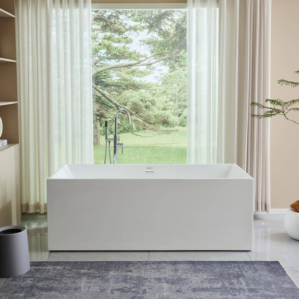 Vanity Art Talence 59 in. Acrylic Flatbottom Freestanding Bathtub in White/Oil Rubbed Bronze