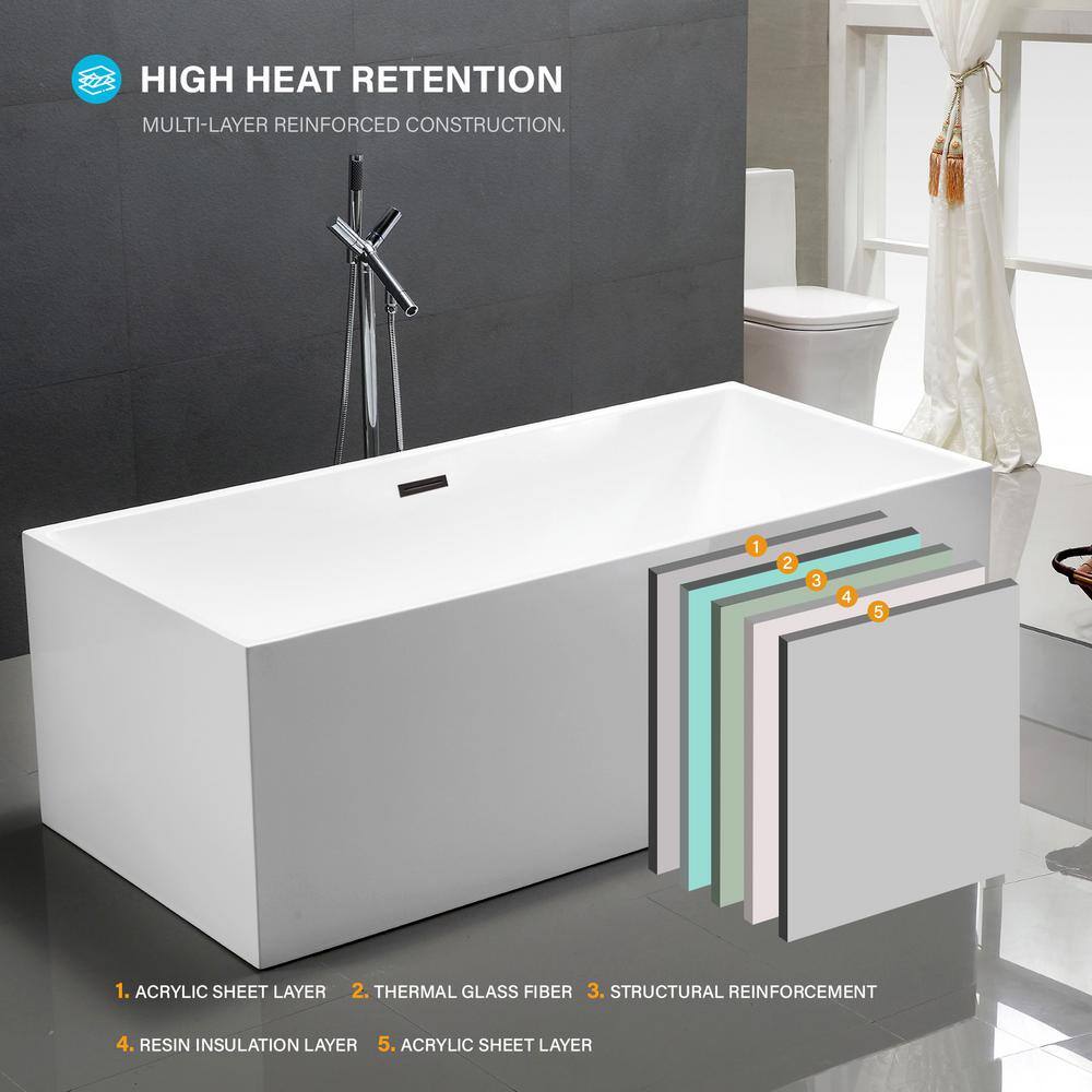 Vanity Art Talence 59 in. Acrylic Flatbottom Freestanding Bathtub in White/Oil Rubbed Bronze