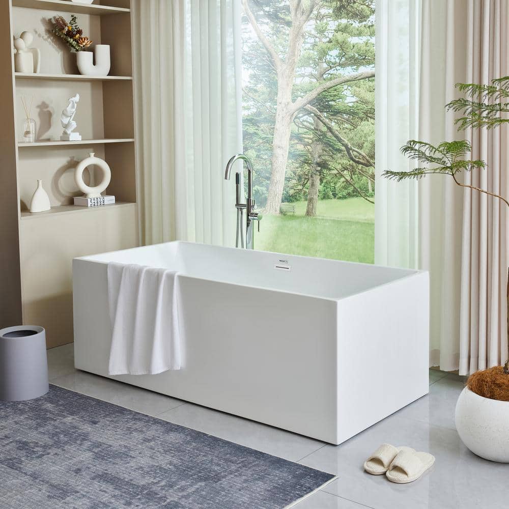 Vanity Art Talence 59 in. Acrylic Flatbottom Freestanding Bathtub in White/Oil Rubbed Bronze
