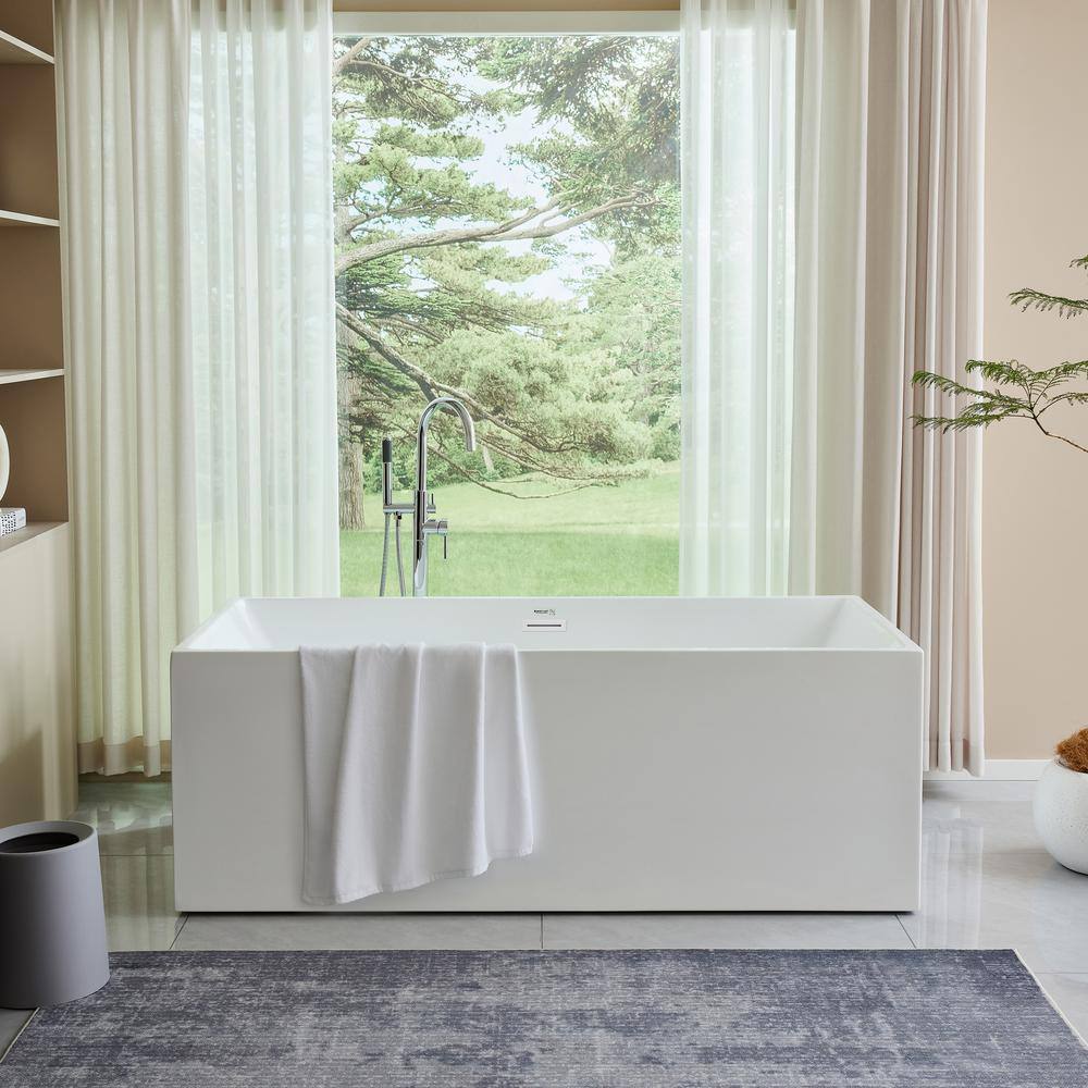 Vanity Art Talence 59 in. Acrylic Flatbottom Freestanding Bathtub in White/Oil Rubbed Bronze