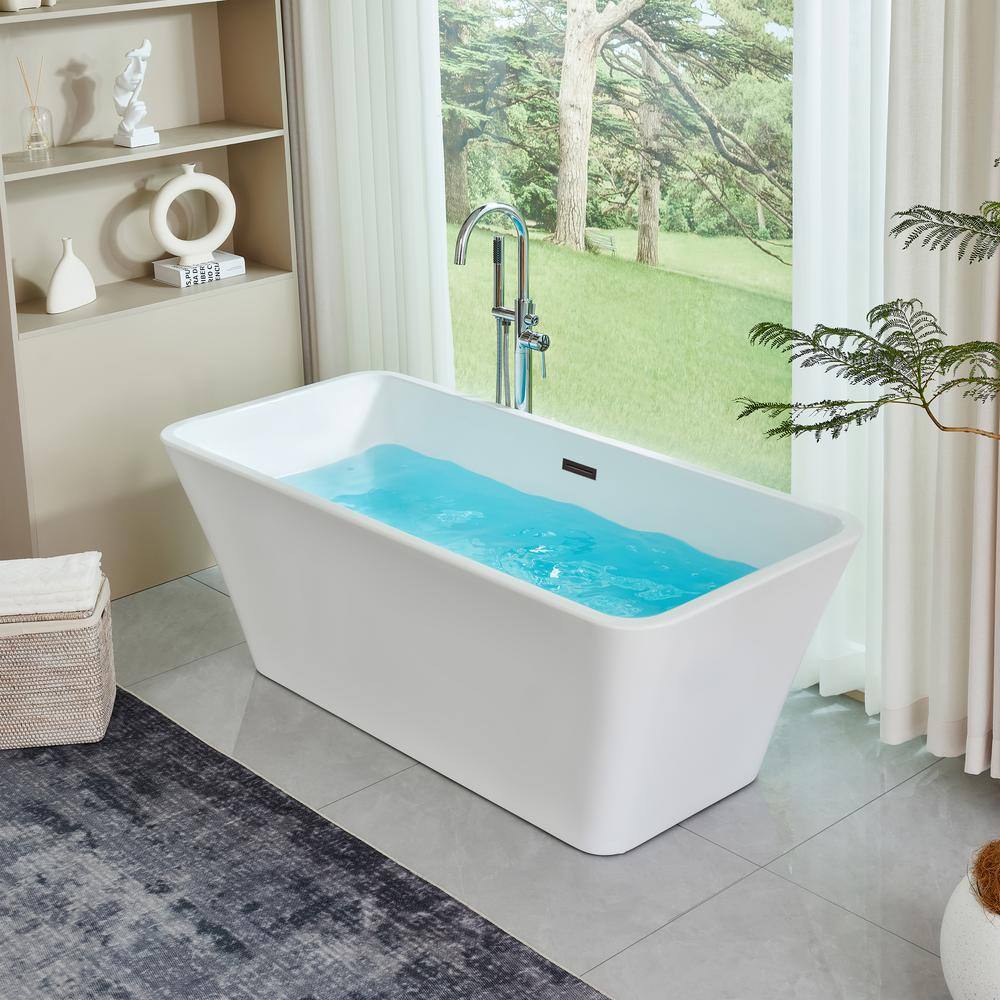 Vanity Art Nantes 67 in. x 30 in. Acrylic Freestanding Soaking Bathtub with Center Drain in White/Oil Rubbed Bronze