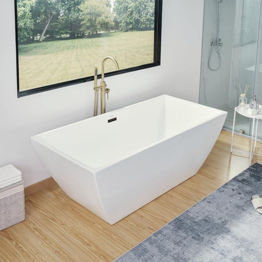 Vanity Art 67 in. Acrylic Flatbottom Freestanding Bathtub in White/Oil Rubbed Bronze