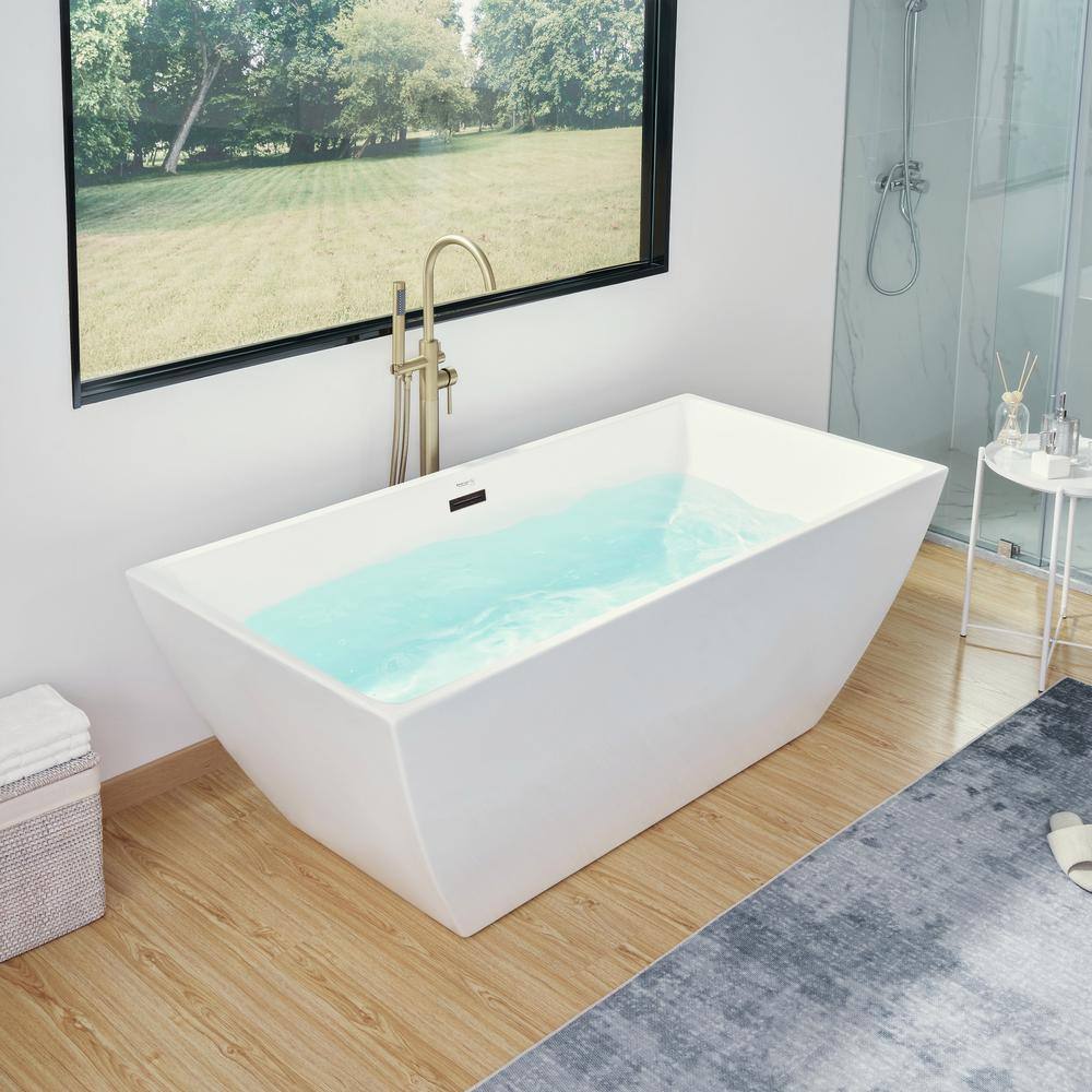 Vanity Art 67 in. Acrylic Flatbottom Freestanding Bathtub in White/Oil Rubbed Bronze