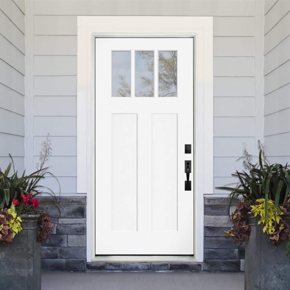 Steves & Sons 36 in. x 80 in. Legacy Series 3 Lite Clear Glass Left-Hand Inswing Primed Fiberglass Prehung Front Door