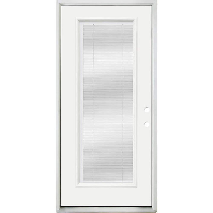 Steves & Sons 36 in. x 80 in. Reliant Clear Full Lite LHIS White Micro-Blind White Primed Fiberglass Prehung Front Door with Nickel Hinges