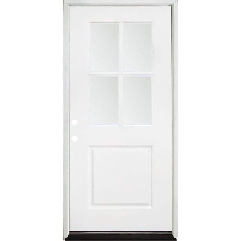Steves & Sons 32 in. x 80 in. Legacy 4 Lite Half Lite Clear Glass Right-Hand Inswing White Primed Fiberglass Prehung Front Door