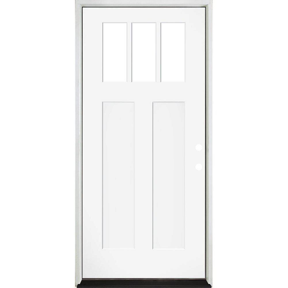 Steves & Sons 32 in. x 80 in. Legacy 3 Lite Toplite Clear Glass Left Hand Inswing White Primed Fiberglass Prehung Front Door