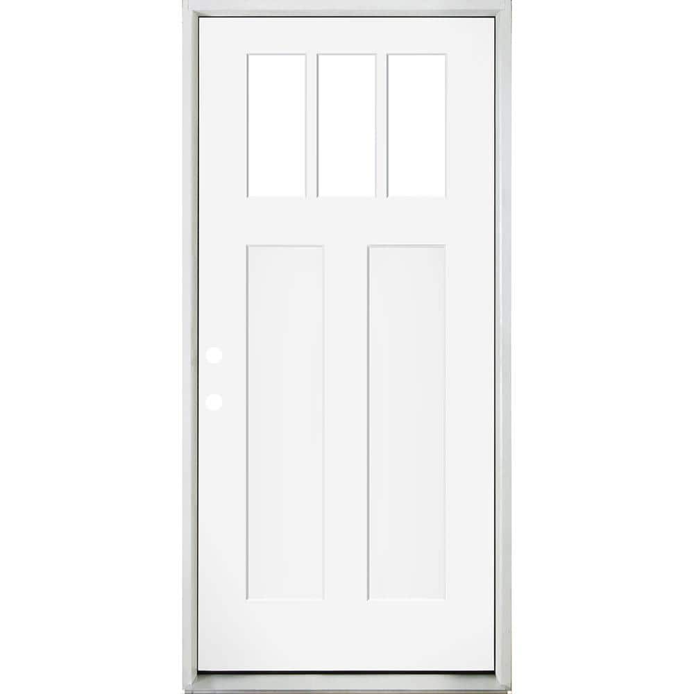 Steves & Sons 36 in. x 80 in. Legacy 3 Lite Toplite Clear Glass Right-Hand Inswing White Primed Fiberglass Prehung Front Door