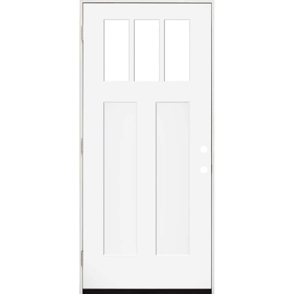 Steves & Sons 36 in. x 80 in. Legacy 3 Lite Toplite Clear Glass Right Hand Outswing White Primed Fiberglass Prehung Front Door