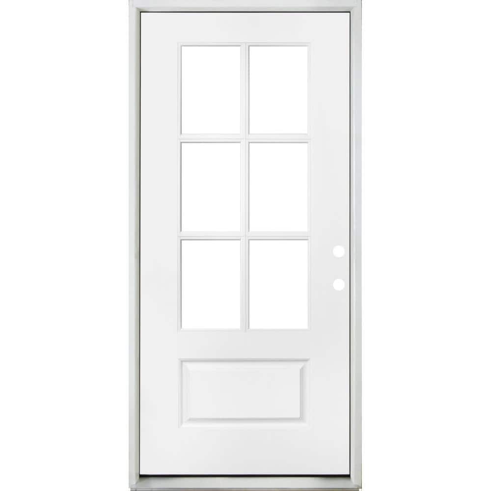 Steves & Sons 32 in. x 80 in. Legacy Series 6 Lite 3/4 Lite Clear Glass Left-Hand Inswing White Primed Fiberglass Prehung Front Door