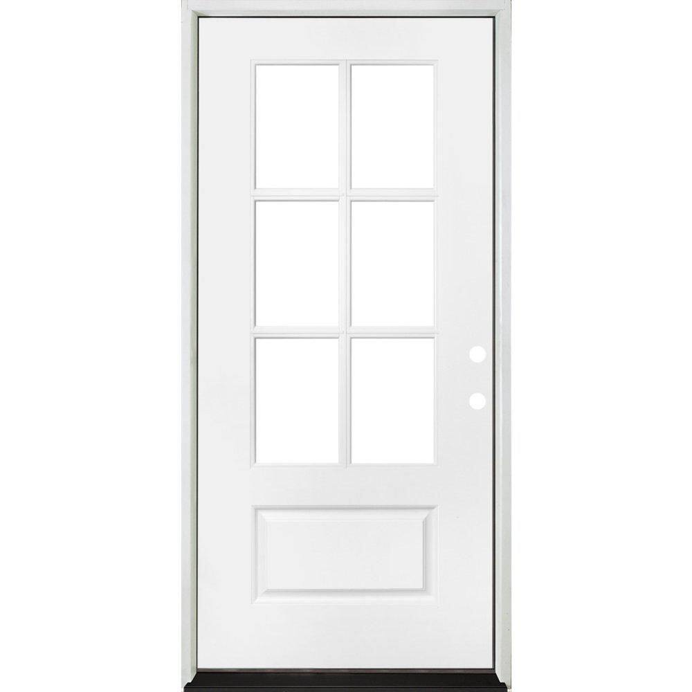 Steves & Sons 32 in. x 80 in. Legacy Series 6 Lite 3/4 Lite Clear Glass Left-Hand Inswing White Primed Fiberglass Prehung Front Door