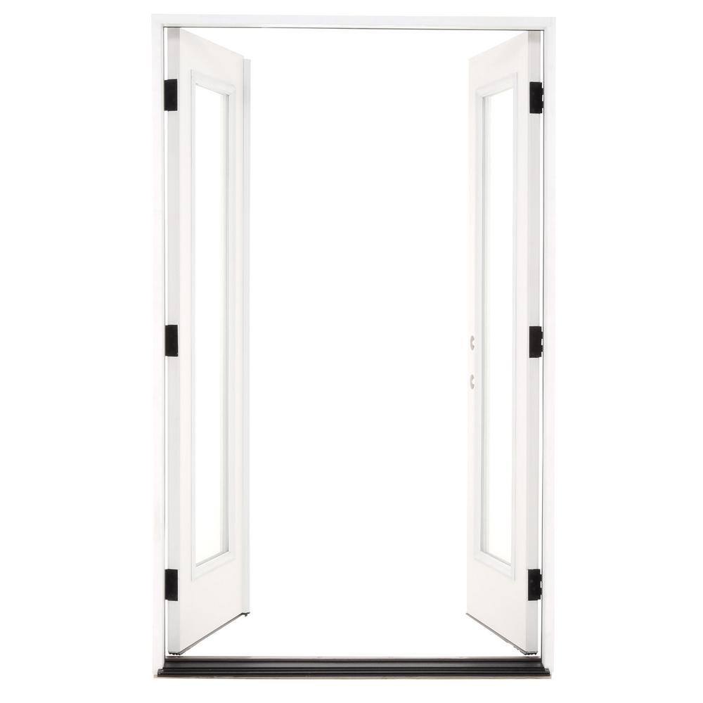 48 in. x 80 in. Reliant Series Clear Full Lite White Primed Right-Hand Inswing Fiberglass Double Prehung Patio Door