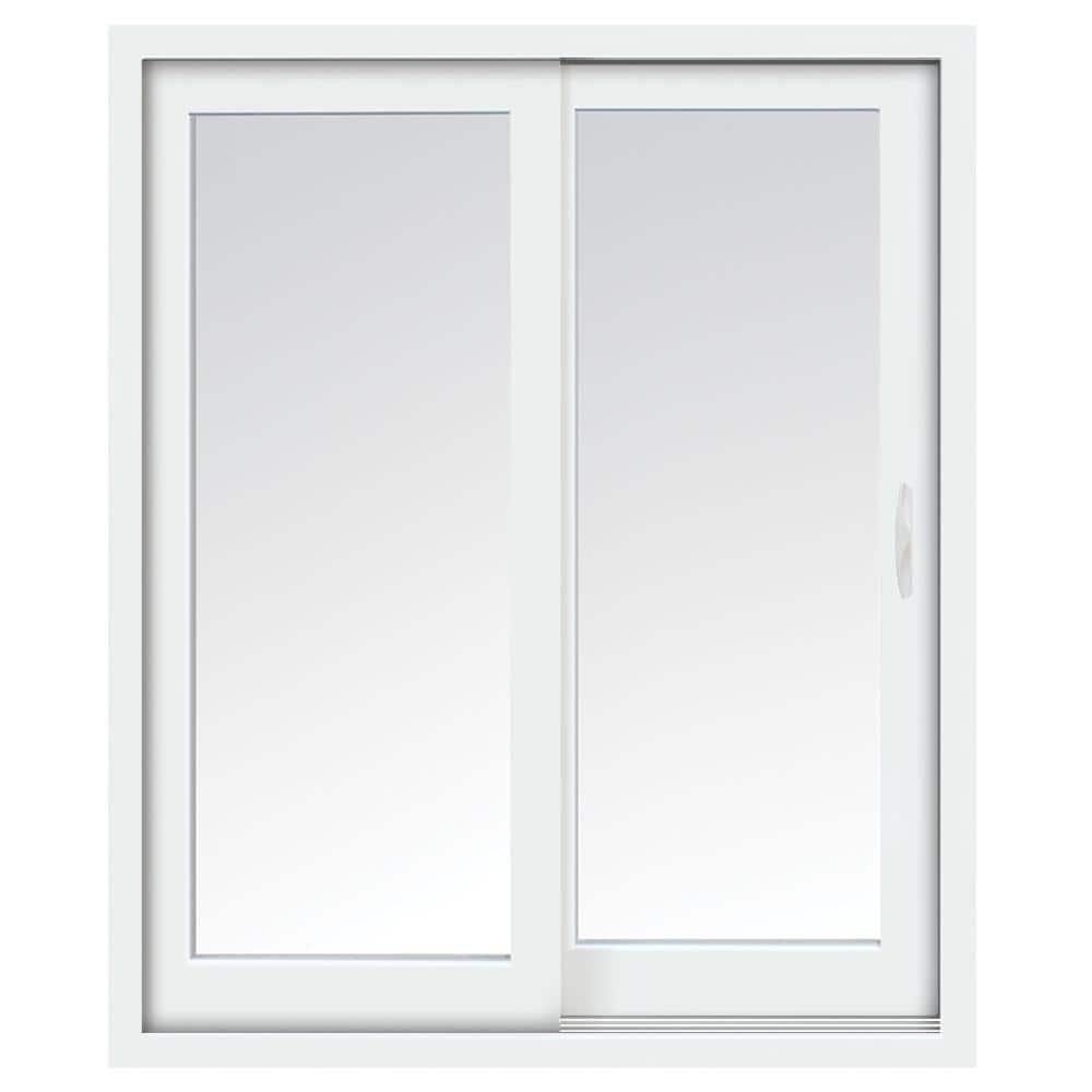 59 in. x 80 in. Glacier White Vinyl Right-Hand Low-E Sliding Patio Door with Screen, Handle Set and Nailing Fin