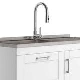 Simpli Home Modern Wide Shaker Transitional 46 in. wall mount Laundry sink with Cabinet Faucet and Stainless Steel Sink in White