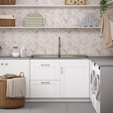 Simpli Home Modern Wide Shaker Transitional 46 in. wall mount Laundry sink with Cabinet Faucet and Stainless Steel Sink in White
