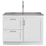 Simpli Home Modern Wide Shaker Transitional 46 in. wall mount Laundry sink with Cabinet Faucet and Stainless Steel Sink in White