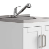 Simpli Home Kyle Transitional 24 in. Wall Mount Laundry Sink with Cabinet Faucet and Stainless Steel Sink in White
