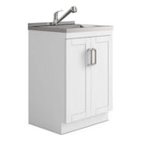 Simpli Home Kyle Transitional 24 in. Wall Mount Laundry Sink with Cabinet Faucet and Stainless Steel Sink in White