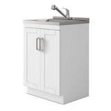 Simpli Home Kyle Transitional 24 in. Wall Mount Laundry Sink with Cabinet Faucet and Stainless Steel Sink in White