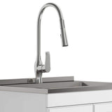 Simpli Home Lawrence Transitional 28 in. Wall Mount Laundry Sink with Cabinet Faucet and Stainless Steel Sink in Laundry White