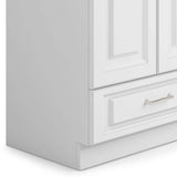 Simpli Home Lawrence Transitional 28 in. Wall Mount Laundry Sink with Cabinet Faucet and Stainless Steel Sink in Laundry White