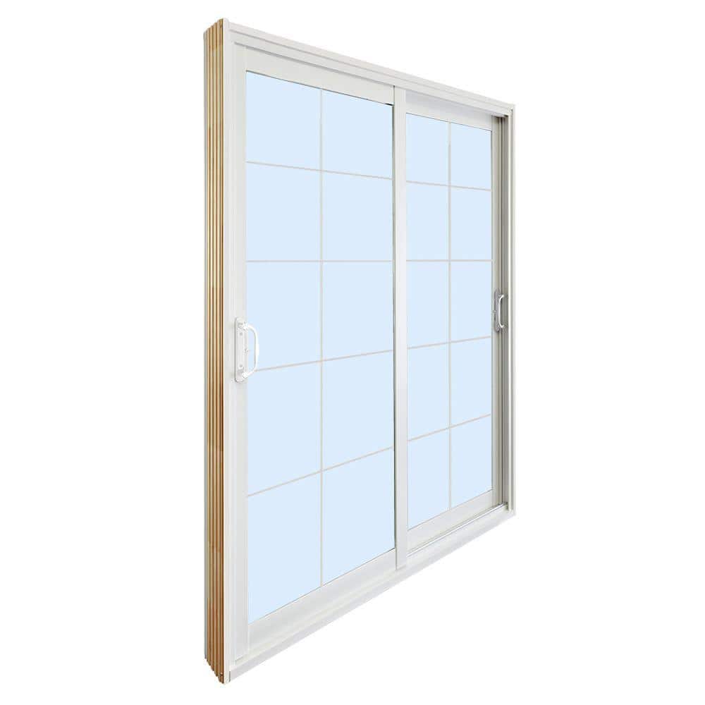 60 in. x 80 in. Double Sliding Patio Door with 10-Lite Internal White Flat Grill
