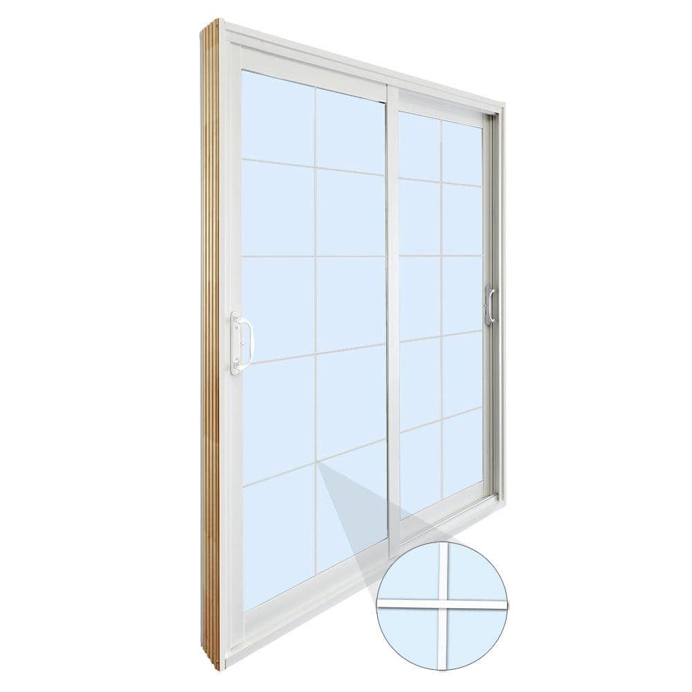 60 in. x 80 in. Double Sliding Patio Door with 10-Lite Internal White Flat Grill