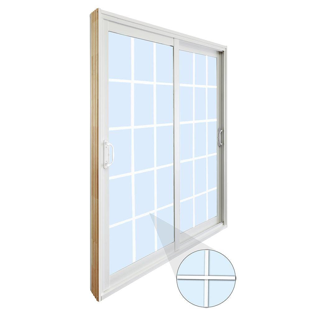 72 in. x 80 in. Double Sliding Patio Door with 15 Lite Internal White Flat Grill