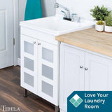 TEHILA 18 Gallon Thermoplastic Drop-in Laundry Sink with Cabinet, Faucet & Soap Dispenser