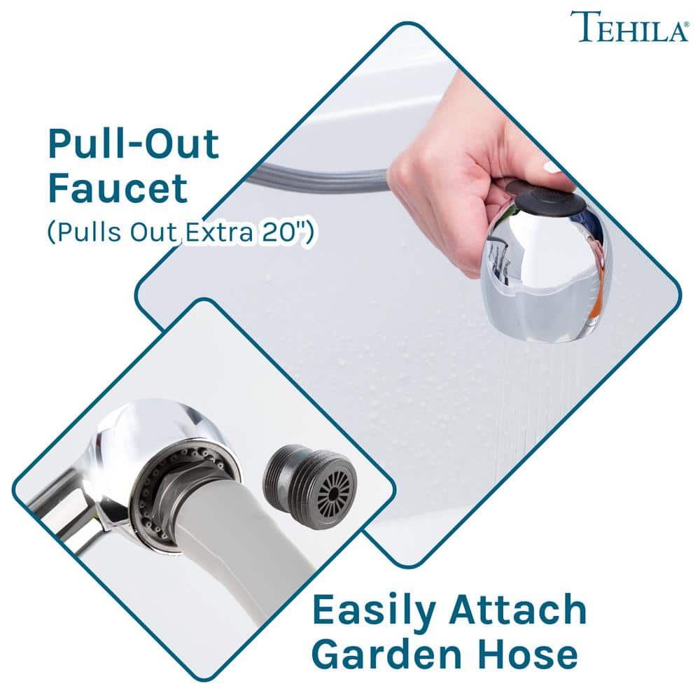 TEHILA 18 Gallon Thermoplastic Drop-in Laundry Sink with Cabinet, Faucet & Soap Dispenser